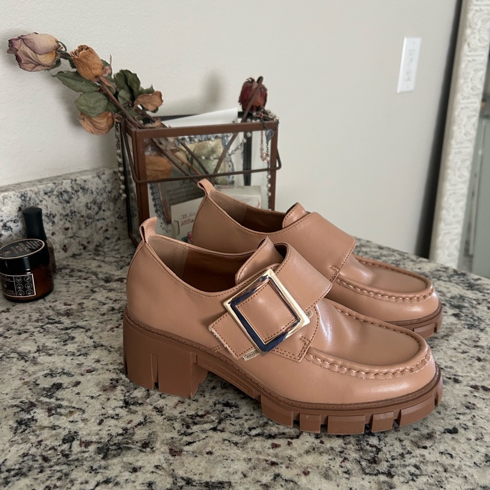 Stylish Tan Loafers with Buckle Detail